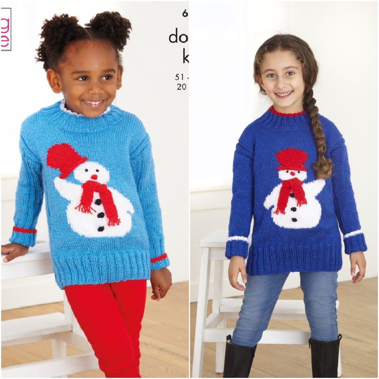 DIGITAL Knitting Pattern Children's Snowman Christmas Jumper Glitz DK King Cole 6147