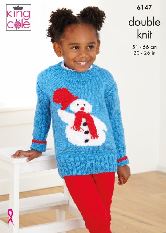 DIGITAL Knitting Pattern Children's Snowman Christmas Jumper Glitz DK King Cole 6147
