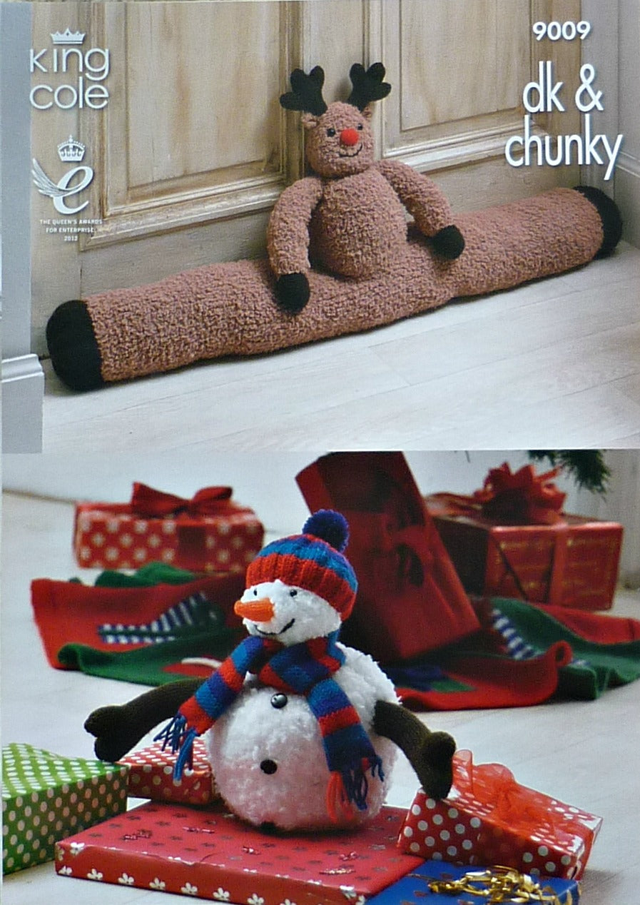 DIGITAL Knitting Pattern Christmas Tree Skirt Snowman Toy Rudolph Draught Excluder Chunky &DK King Cole 9009
