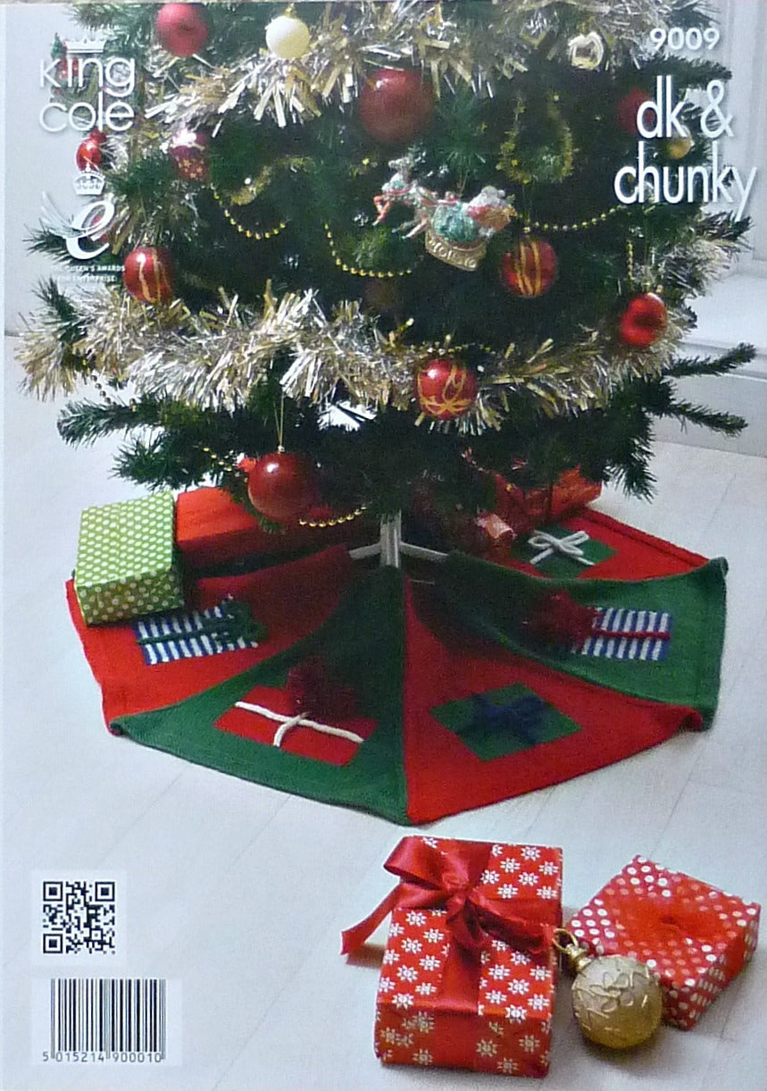 DIGITAL Knitting Pattern Christmas Tree Skirt Snowman Toy Rudolph Draught Excluder Chunky &DK King Cole 9009