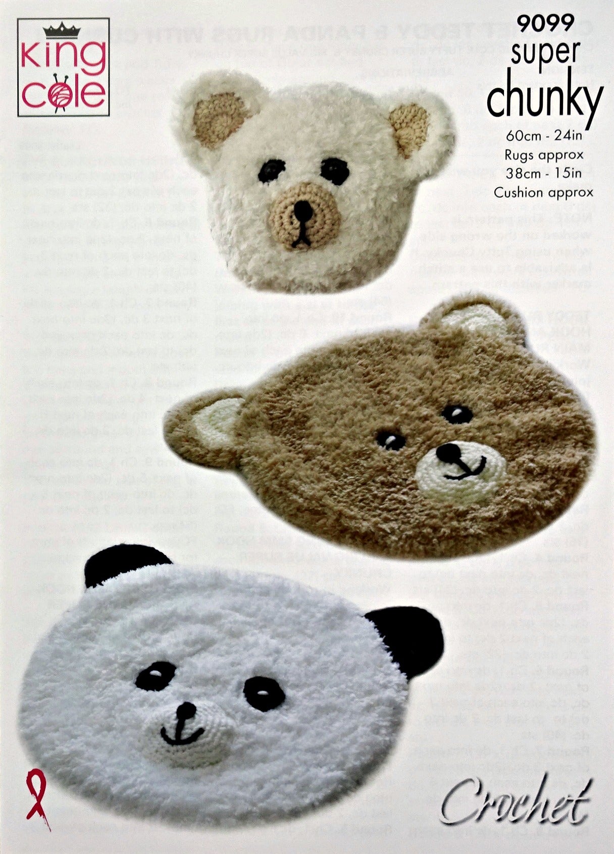 DIGITAL Crochet Pattern Teddy Bear and Panda Rugs and Teddy Bear Cushion Super Chunky King Cole 9099