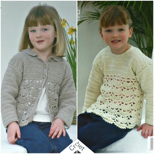 DIGITAL Crochet Pattern Girls Long Sleeve Lace Body Jacket & Jumper DK King Cole 3033