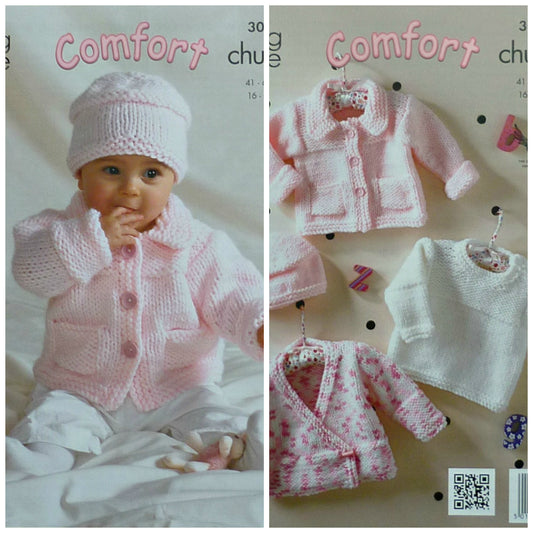 DIGITAL Knitting Pattern Baby Easy Knit Cardigan Jacket Jumper & Hat Comfort Chunky 3044