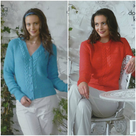 DIGITAL Knitting Pattern Ladies Cable Jumper & Cardigan Bamboo DK King Cole 3067