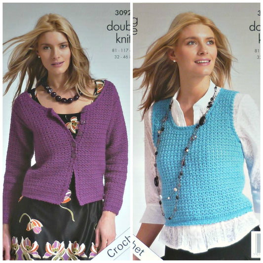 DIGITAL Crochet Pattern Ladies Cardigan and Tank Top DK King Cole 3092