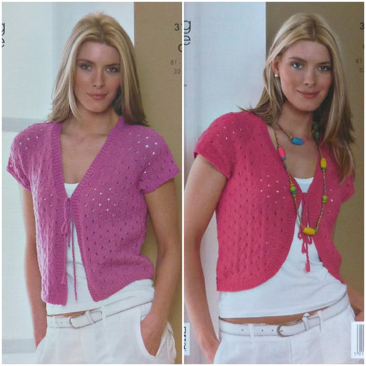 DIGITAL Knitting Pattern Ladies Eyelet Bolero & Cardigan Smooth DK King Cole 3111