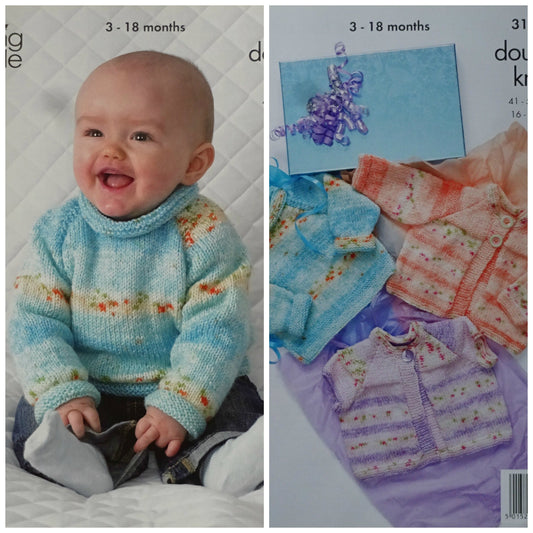 DIGITAL Knitting Pattern Baby's Cardigans and Jumper DK King Cole 3118