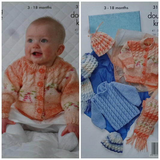 DIGITAL Knitting Pattern Baby's Cable Cardigan, Jumper, Scarf & Hat DK King Cole 3119