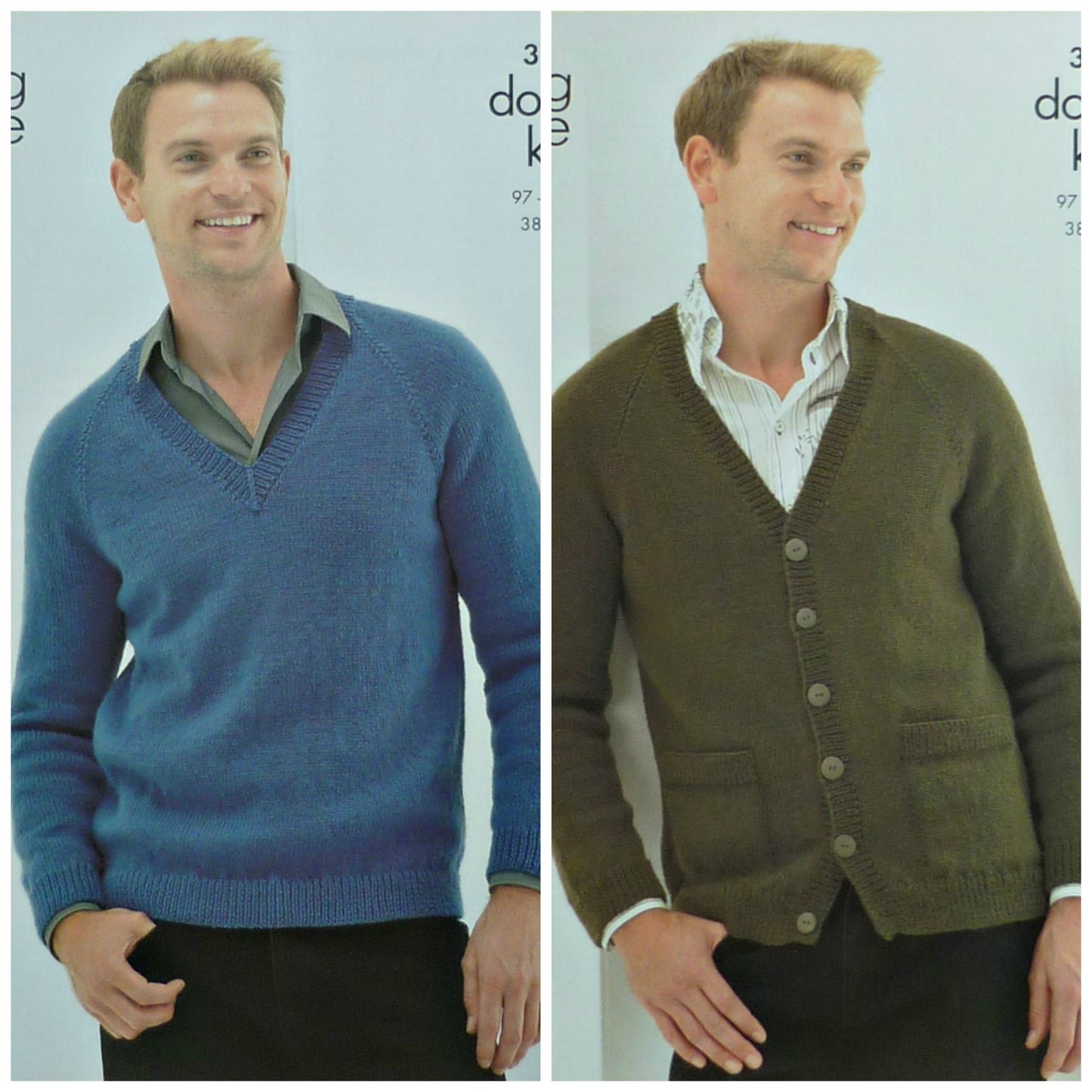 DIGITAL Knitting Pattern Mens V-Neck Jumper and Cardigan with Pockets DK King Cole 3271