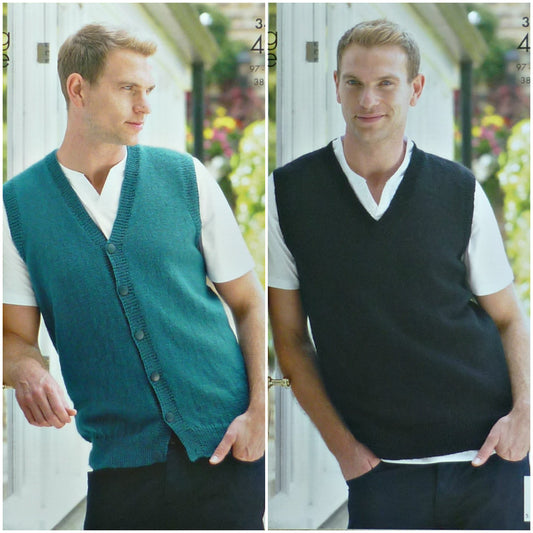 DIGITAL Knitting Pattern Mens V-Neck Sleeveless Jumper and Waistcoat 4ply King Cole 3421