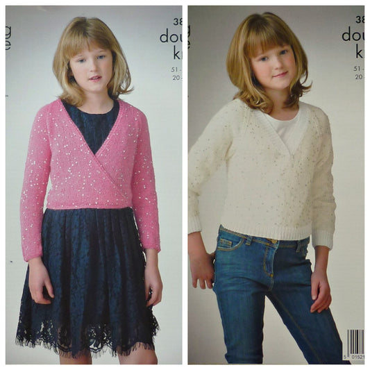 DIGITAL Knitting Pattern Girls Wrap-Over Cardigan and Jumper Galaxy DK King Cole 3874