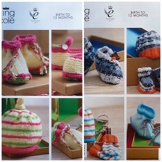 DIGITAL Knitting Pattern Baby Assorted Hats, Mittens & Bootees DK King Cole 3905