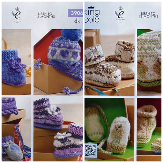 DIGITAL Knitting Pattern Baby Assorted Hats, Mittens & Bootees DK King Cole 3906