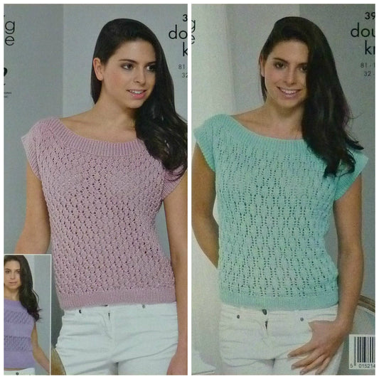 DIGITAL Knitting Pattern Ladies Lacy Tops 3 designs Smooth DK King Cole 3942