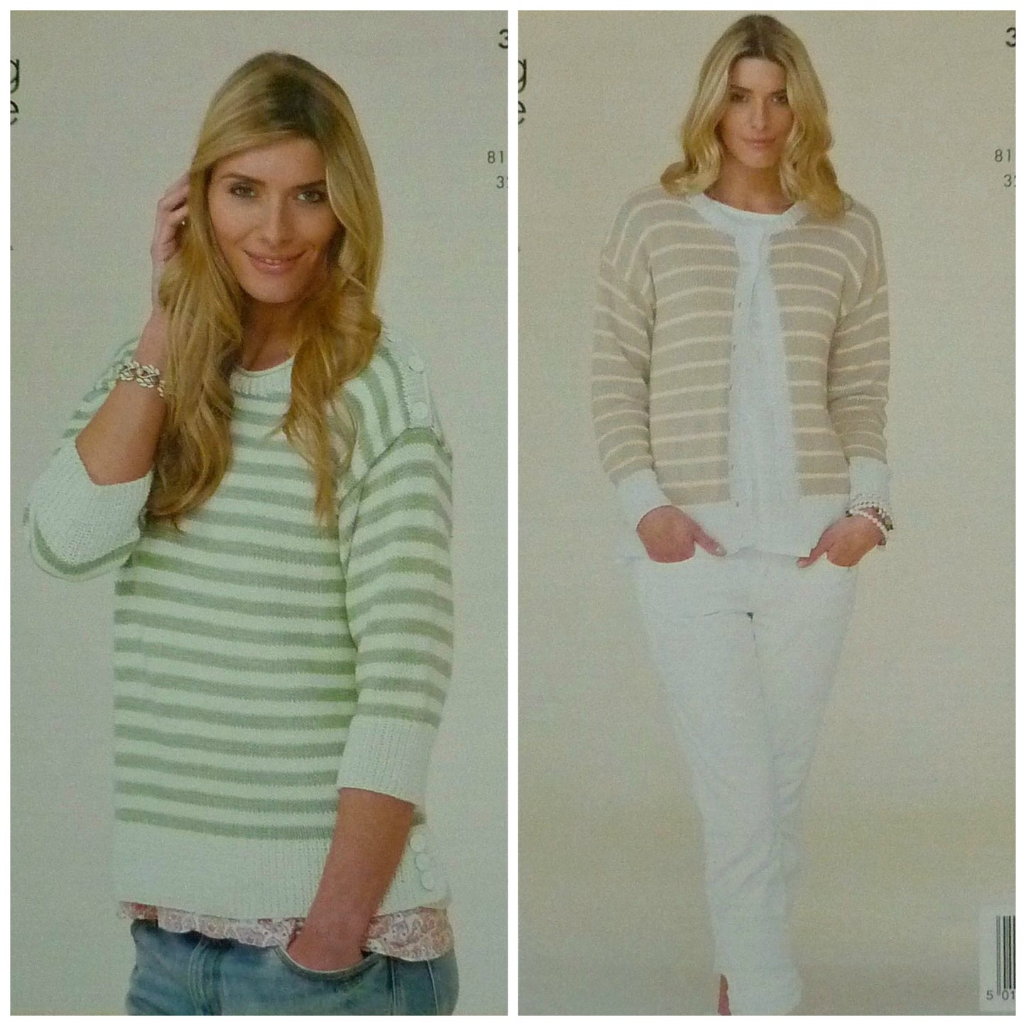 DIGITAL Knitting Pattern Ladies Striped Jumper and Cardigan Cottonsoft DK King Cole 3951