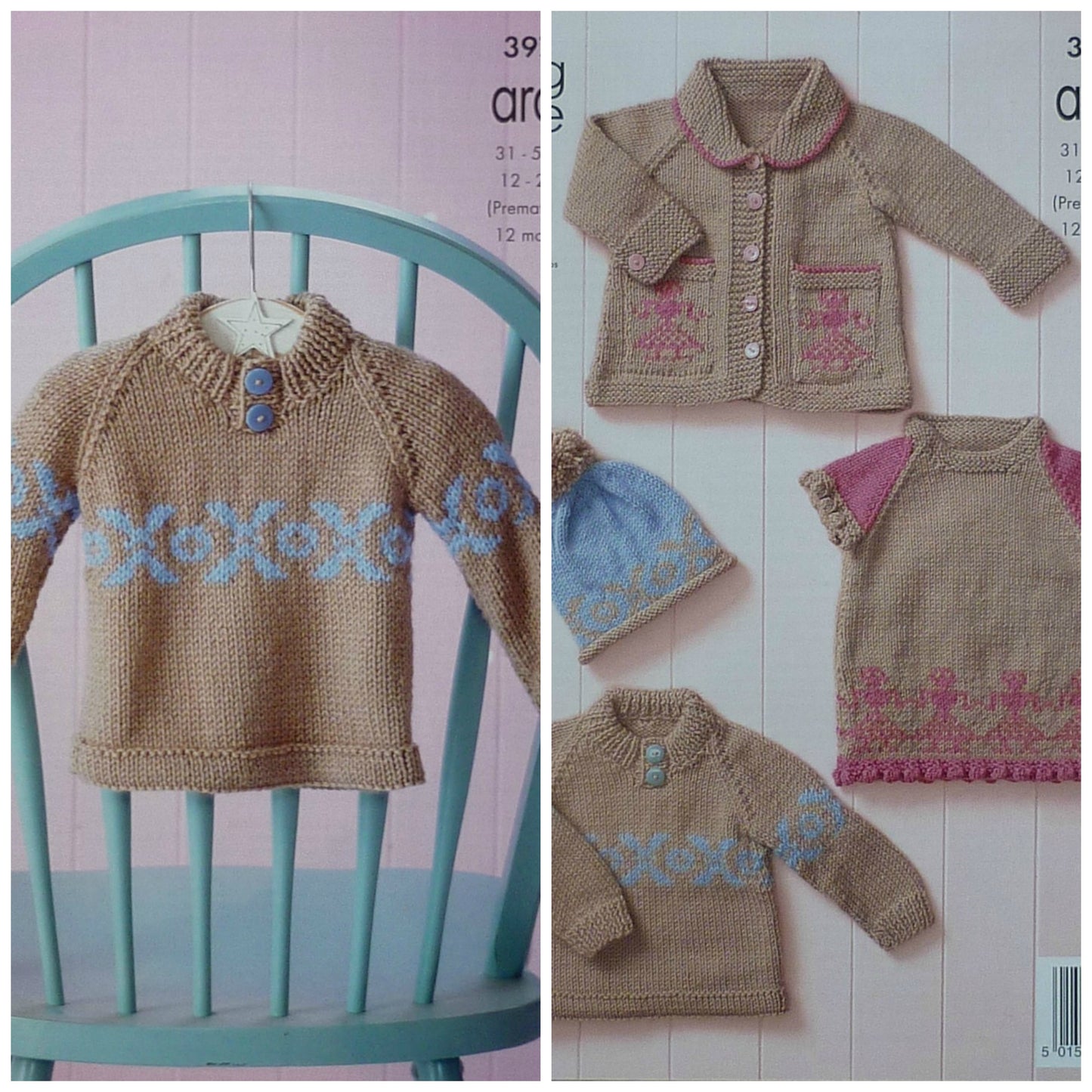 DIGITAL Knitting Pattern Baby Fairisle Jumper, Dress, Coat and Hat Aran King Cole 3974