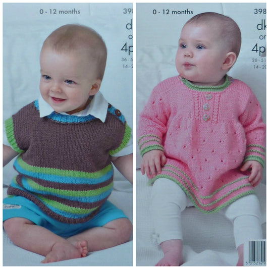 DIGITAL Knitting Pattern Baby Angel Top and Striped Tank Top Comfort DK 4ply King Cole 3986