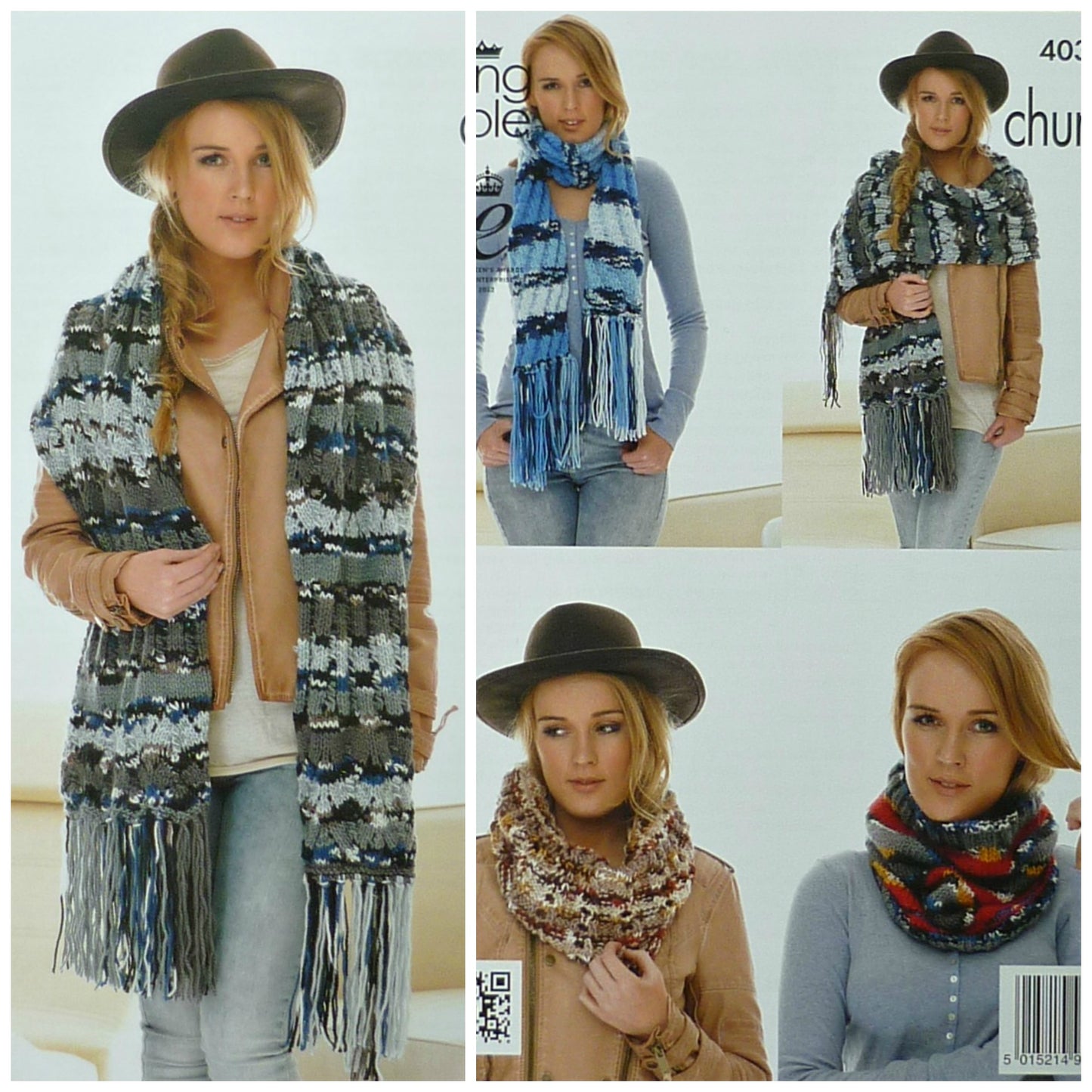 DIGITAL Knitting Pattern Ladies Snoods, Scarf & Shawl Chunky King Cole 4031