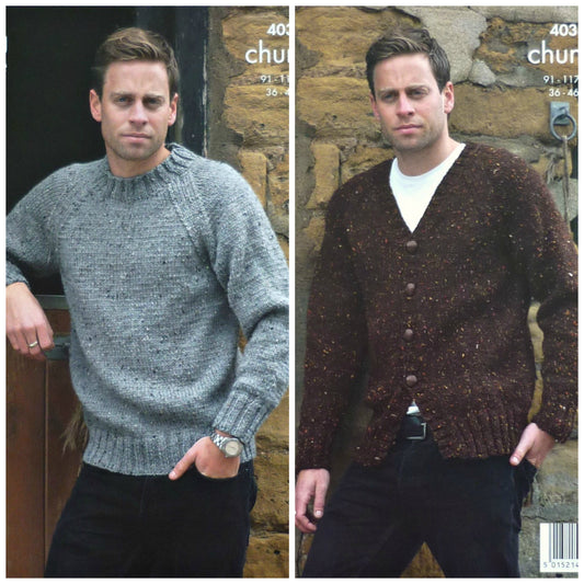 DIGITAL Knitting Pattern Mens Easy Knit Long Sleeve Jumper & Jacket Chunky King Cole 4034