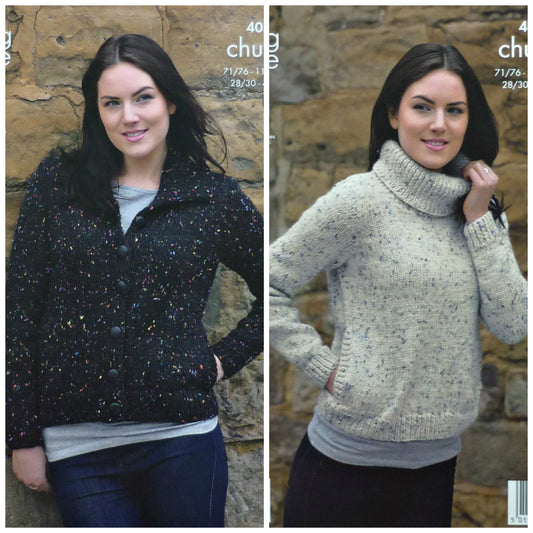 DIGITAL Knitting Pattern Ladies Jumper and Jacket with Side Pockets Chunky King Cole 4037