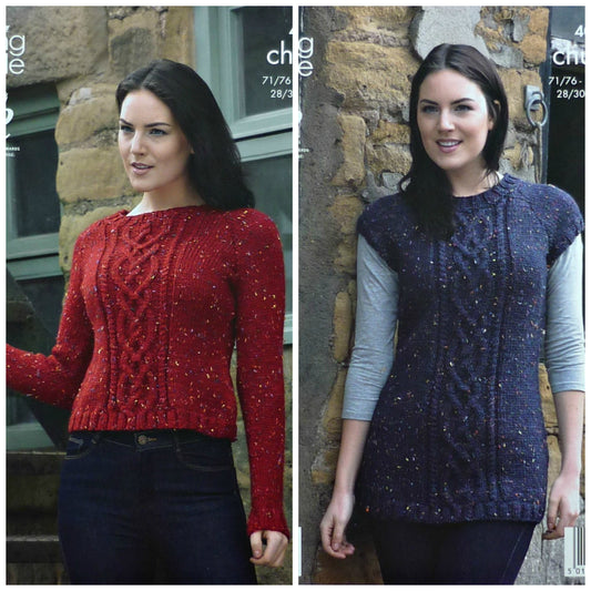 DIGITAL Knitting Pattern Ladies Long Sleeve and Sleeveless Cable Jumpers Chunky King Cole 4040