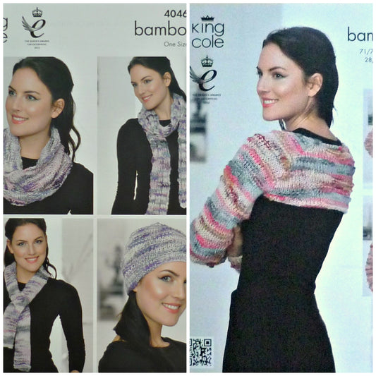 DIGITAL Knitting Pattern Ladies Scarves, Hat, Shrug and Cowl Chunky King Cole 4046