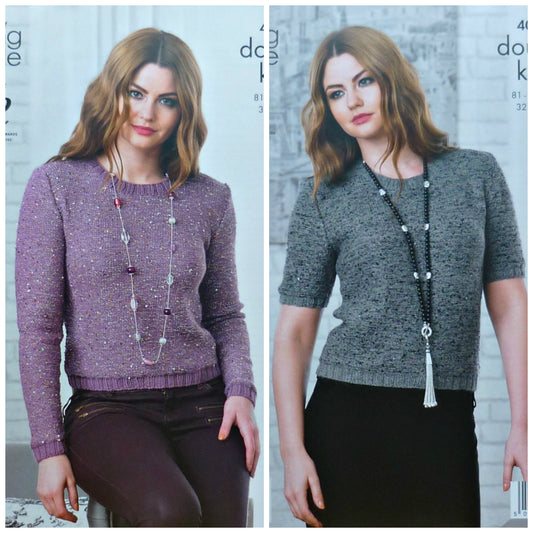 DIGITAL Knitting Pattern Ladies Long/Short Sleeve Jumpers with Sequins DK King Cole 4053