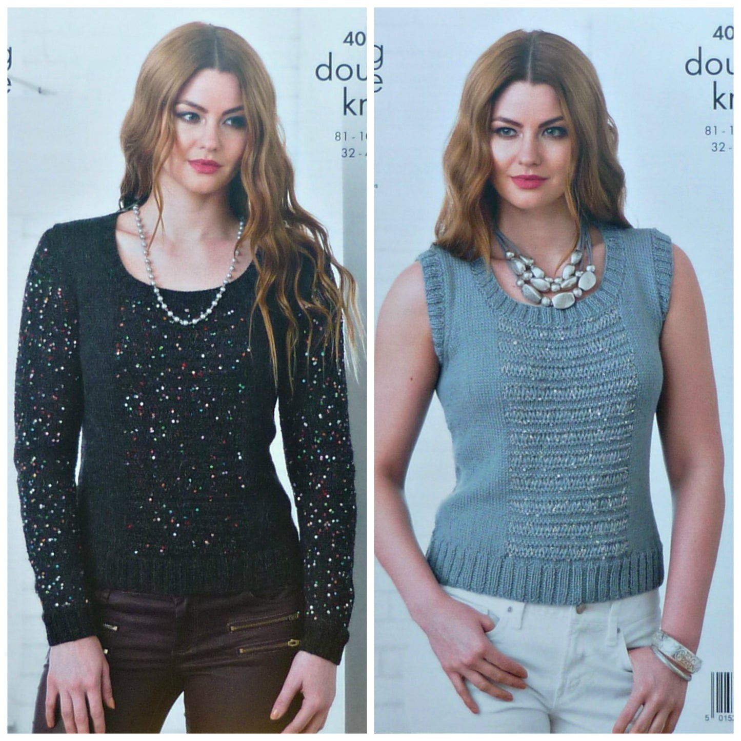 DIGITAL Knitting Pattern Ladies Long or Sleeveless Jumpers with Sequins DK King Cole 4055