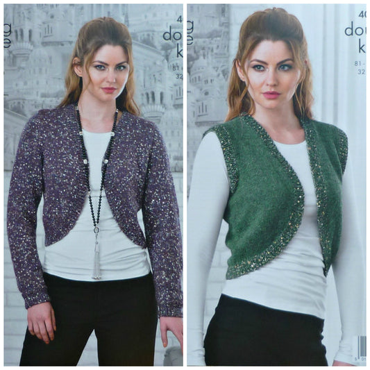 DIGITAL Knitting Pattern Ladies Bolero Cardigan and Bolero Waistcoat DK King Cole 4056