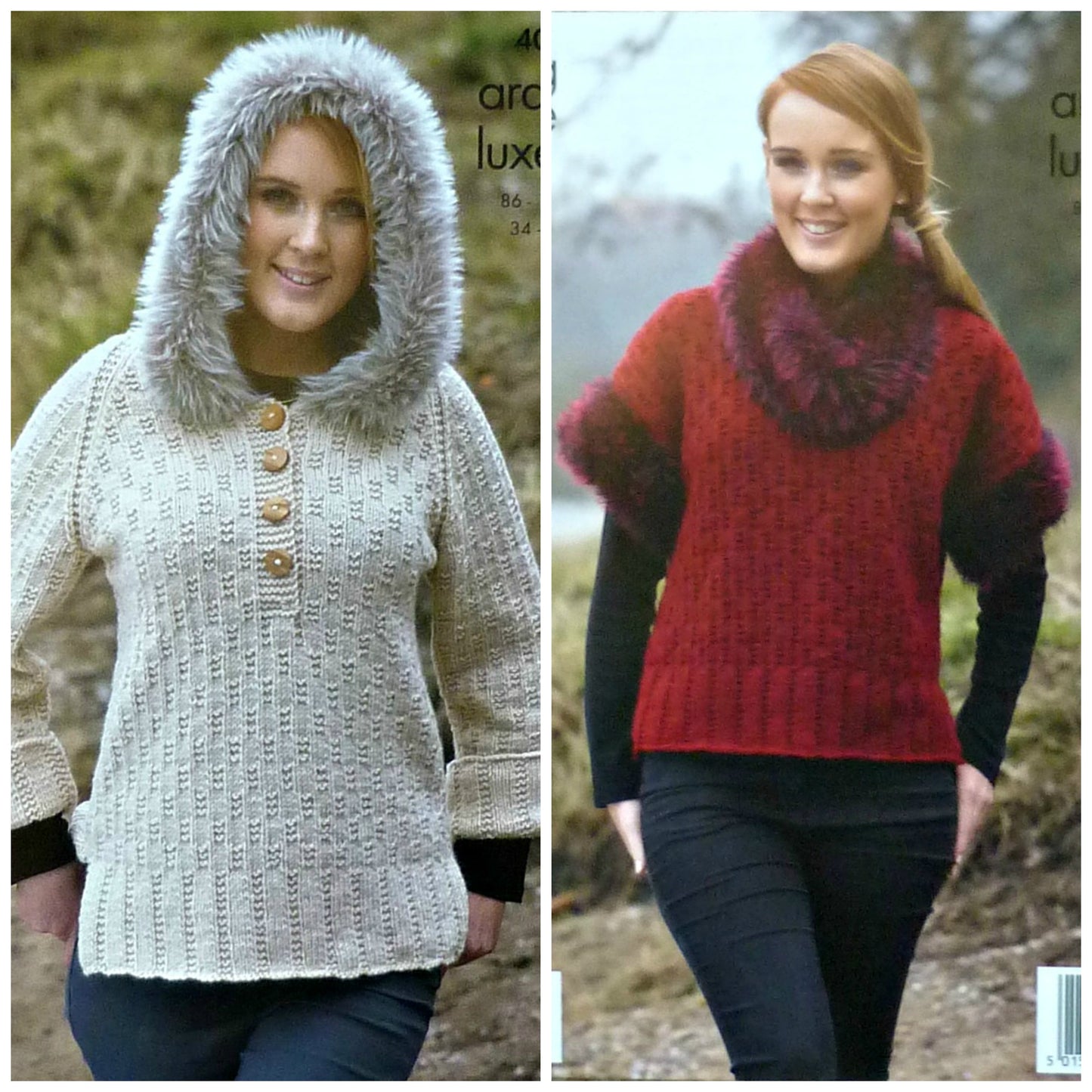 DIGITAL Knitting Pattern Ladies Fur Trimmed Hoodie, Jumper & Fur Cowl Aran King Cole 4061