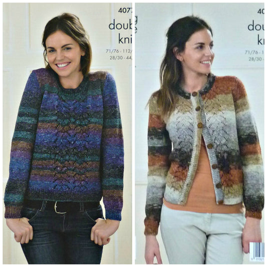 DIGITAL Knitting Pattern Ladies Lace Front Cardigan and Jumper DK King Cole 4077