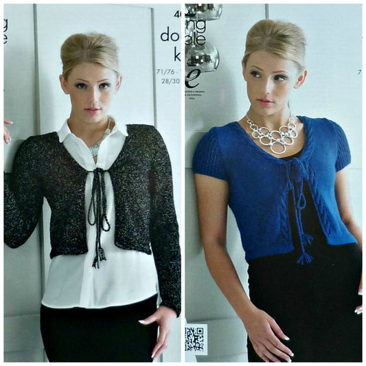 DIGITAL Knitting Pattern Ladies Long or Short Sleeve Short Tie Cardigan Glitz DK King Cole 4081