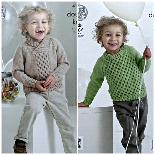 DIGITAL Knitting Pattern Boys Roll Neck or Round Cable Jumper DK King Cole 4151