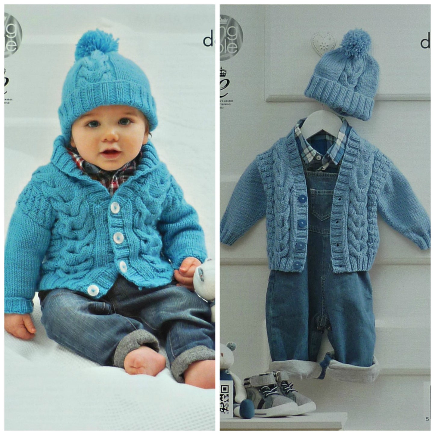 DIGITAL Knitting Pattern Baby V-neck Cable Jacket Cardigan & Bobble Hat DK King Cole 4198