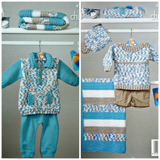 DIGITAL Knitting Pattern Baby Easy Knit Jumpers and Blanket Chunky King Cole 4226