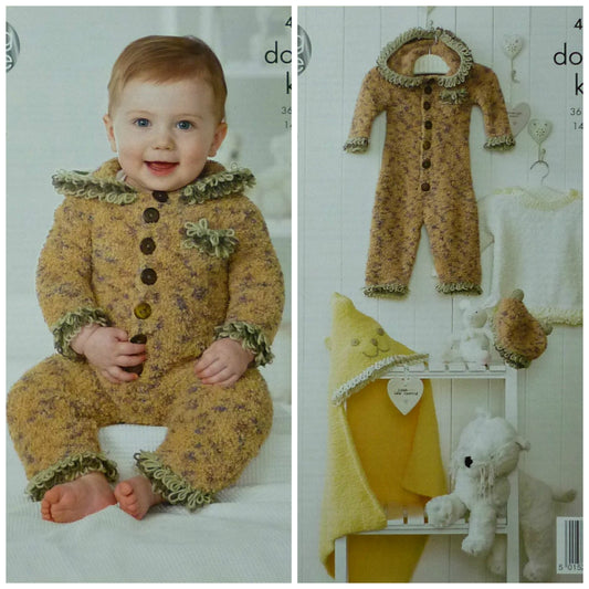 DIGITAL Knitting Pattern Baby's Onesie, Jumper, Hat & Hooded Blanket Cuddles DK King Cole 4231