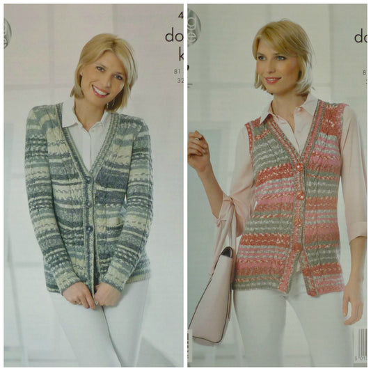 DIGITAL Knitting Pattern Ladies Long Cable Jacket with Pockets & Waistcoat Drifter DK King Cole 4256