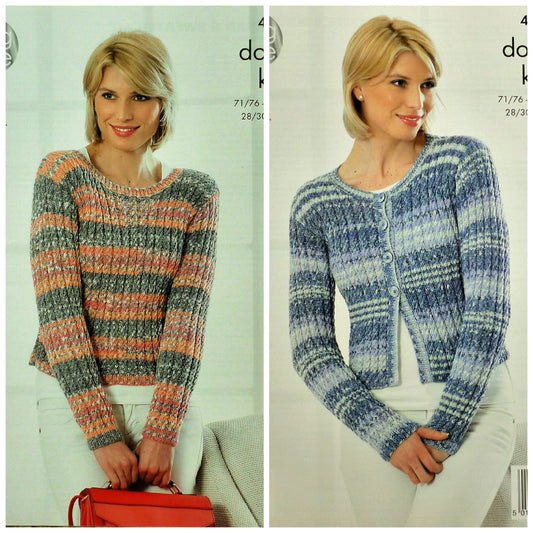 DIGITAL Knitting Pattern Ladies Cable Jumper and Cardigan Drifter DK King Cole 4257