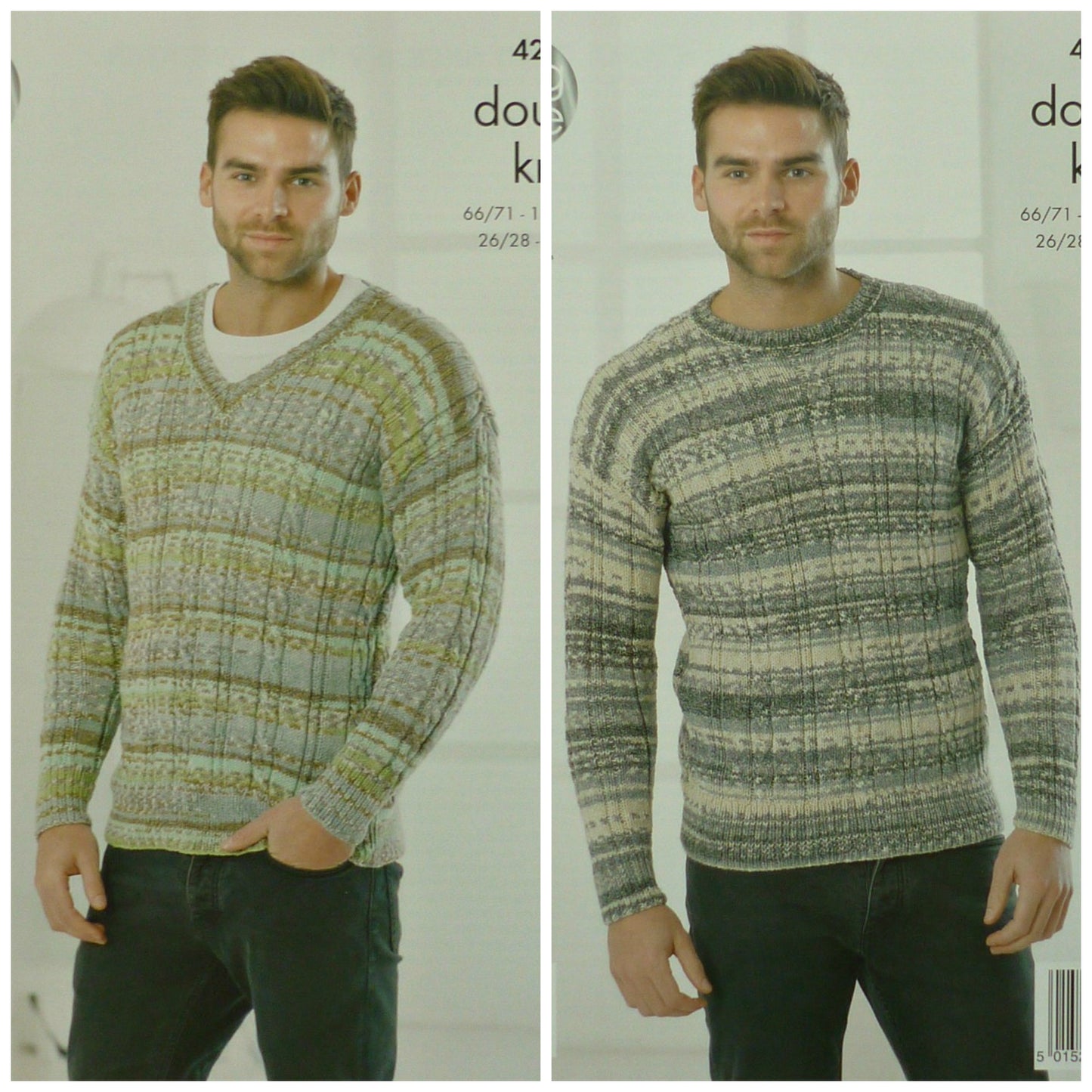 DIGITAL Knitting Pattern Mens Round or V-Neck Cable Rib Jumpers DK King Cole 4261