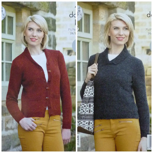 DIGITAL Knitting Pattern Ladies Easy Knit Cardigan and Jumper with Collar DK King Cole 4262