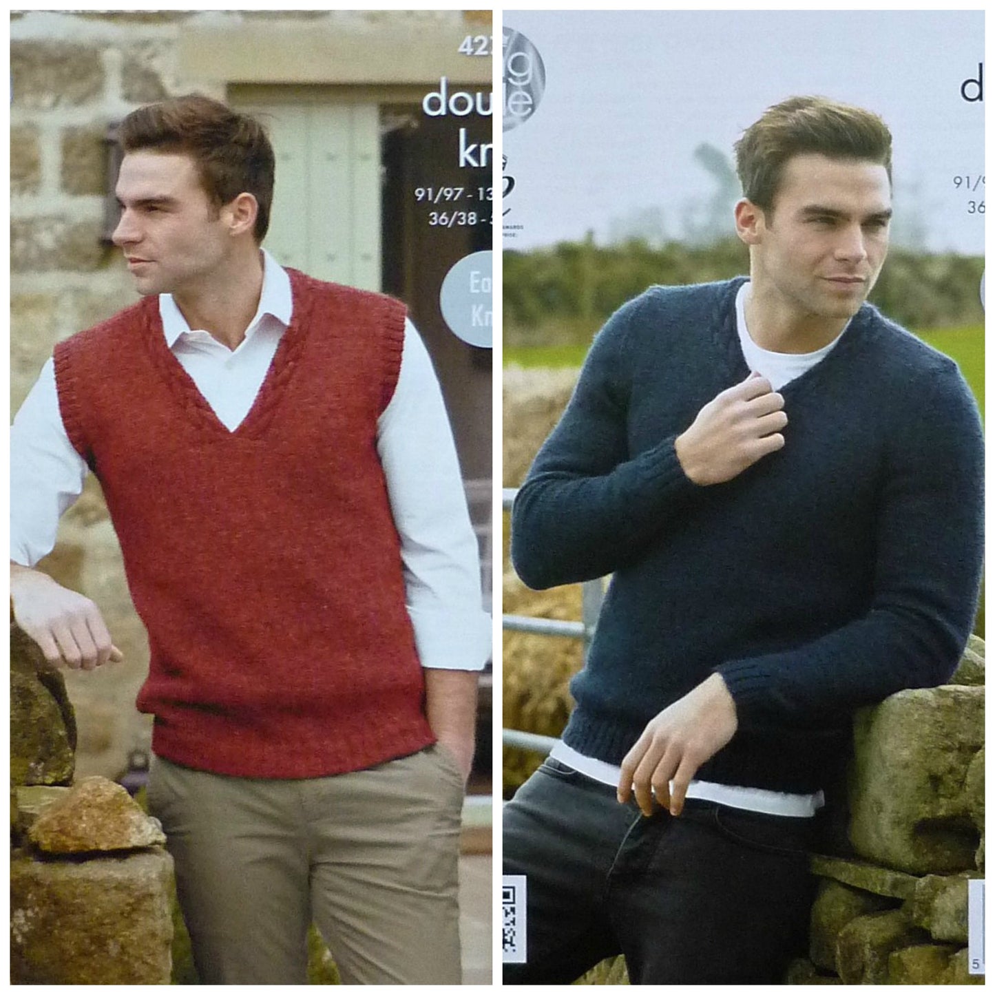 DIGITAL Knitting Pattern Mens Cable V-Neck Jumper and Slipover DK King Cole 4272