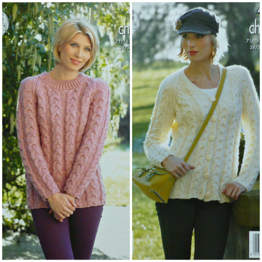 DIGITAL Knitting Pattern Ladies Cable Jumper and Cardigan Chunky King Cole 4278