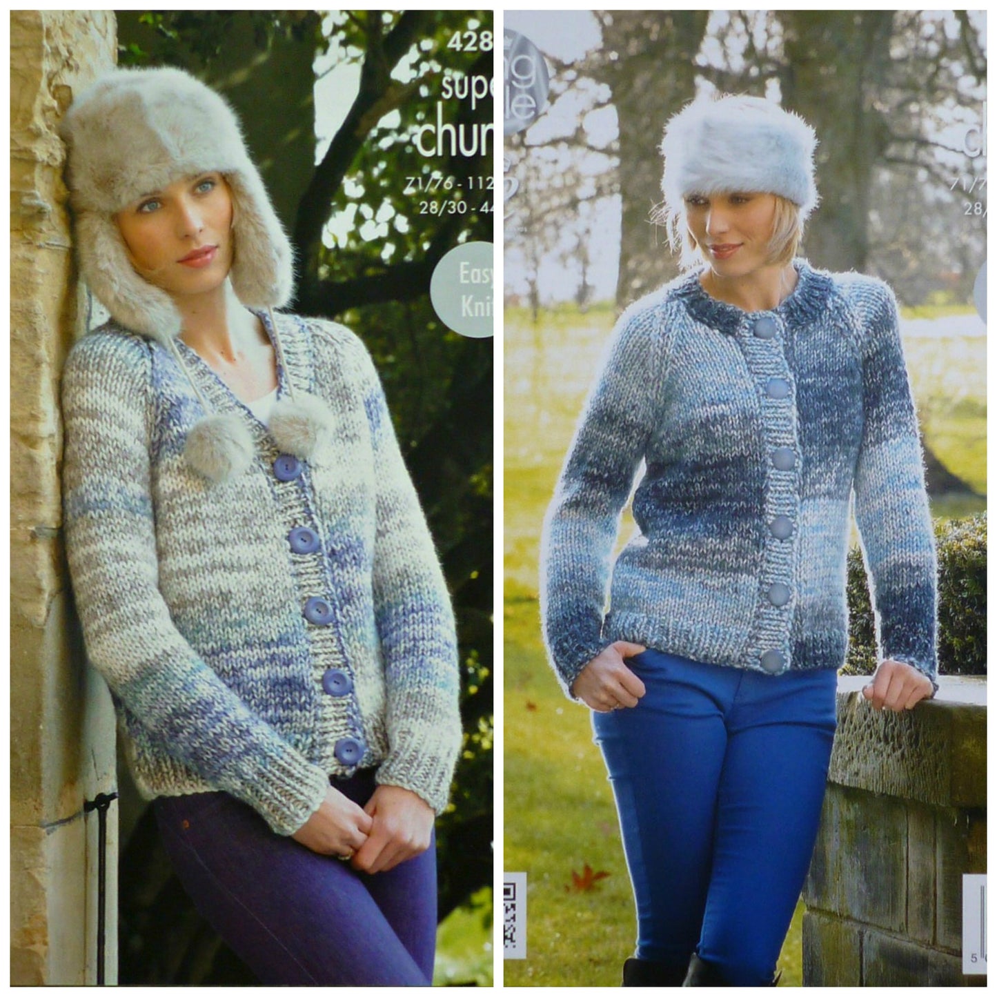 DIGITAL Knitting Pattern Ladies Easy Knit Round or V-Neck Cardigan Super Chunky King Cole 4287
