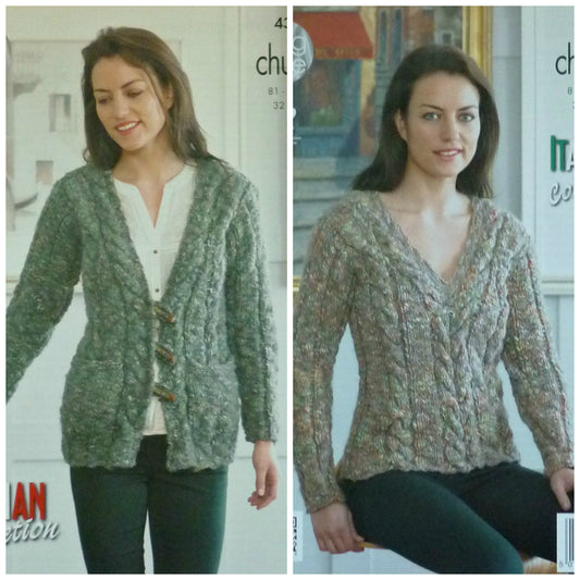 DIGITAL Knitting Pattern Ladies Cable Jumper and Cardigan with Pockets Chunky King Cole 4300