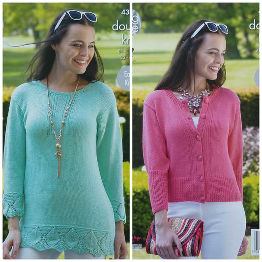 DIGITAL Knitting Pattern Ladies Easy Knit Lace Hem Tunic & Cardigan Bamboo DK King Cole 4342