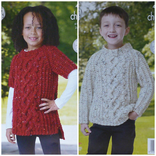 DIGITAL Knitting Pattern Childrens Cable Jumper & Tunic Chunky King Cole 4420