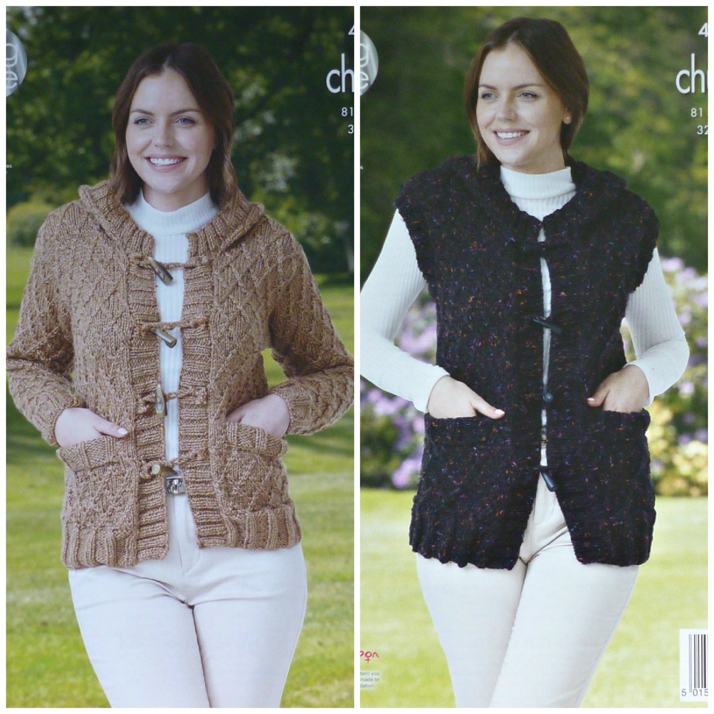 DIGITAL Knitting Pattern Ladies Trellis Pattern Hooded Jacket and Gilet Chunky King Cole 4423