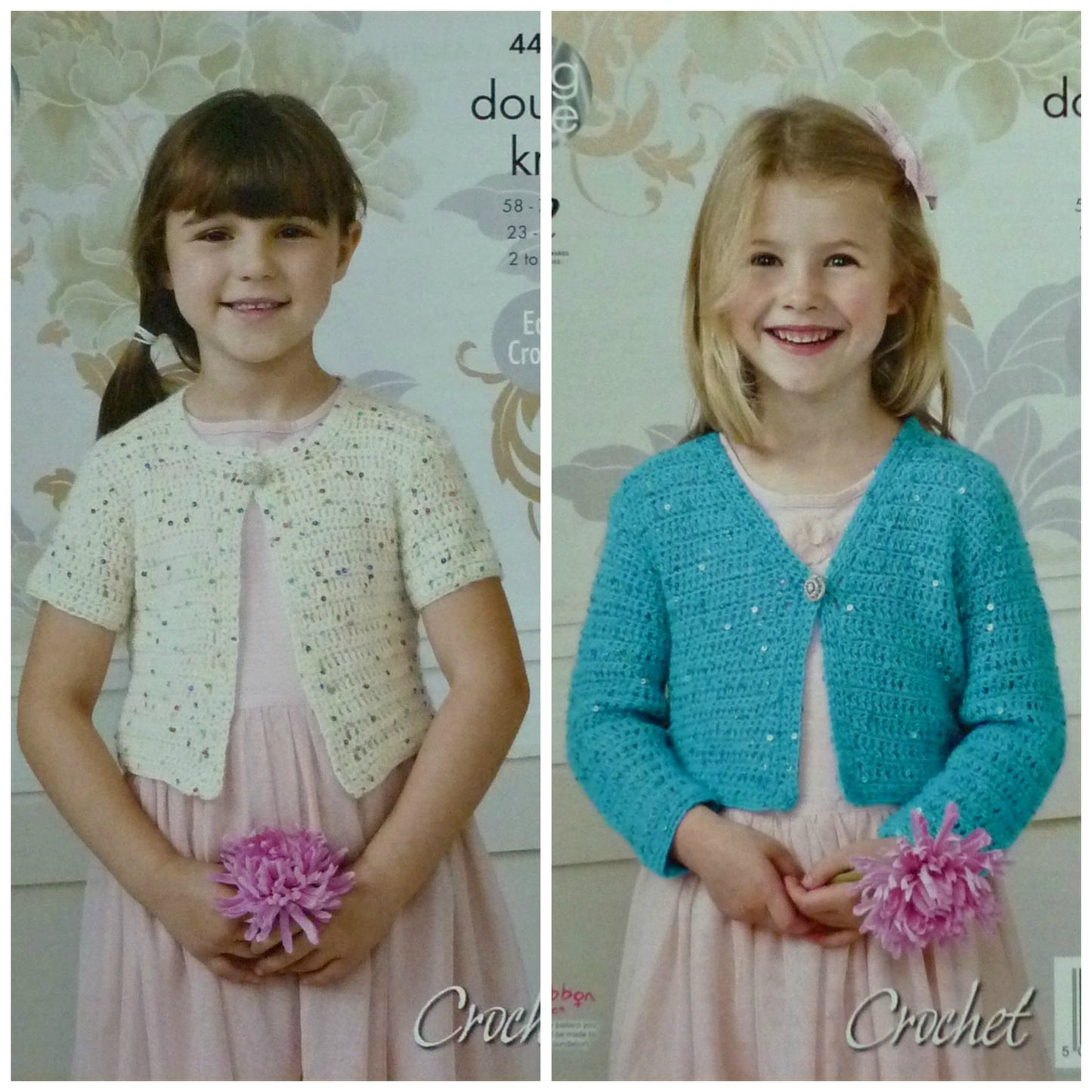 DIGITAL Crochet Pattern Girls Easy Short/Long Sleeve Sequined Cardigans Galaxy DK King Cole 4427