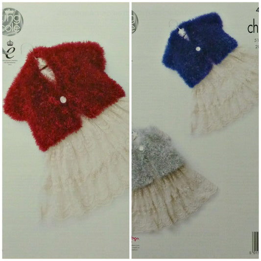 DIGITAL Knitting Pattern Childrens Easy Knit Round or V-Neck Cardigans Tinsel Chunky King Cole 4440