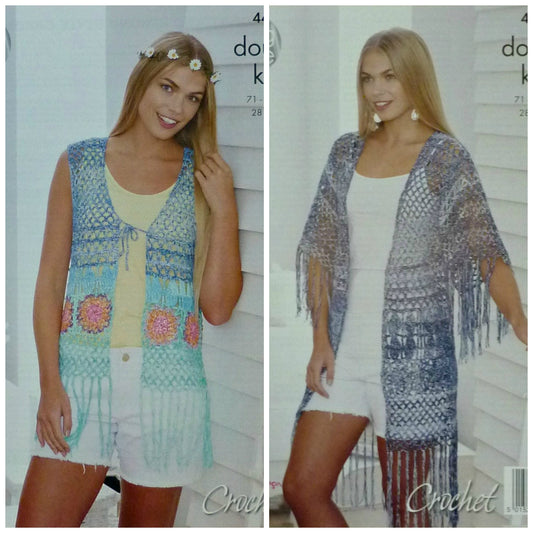 DIGITAL Crochet Pattern Ladies Lacy Kimono Cardigan and Waistcoat Vogue Cotton DK King Cole 4493